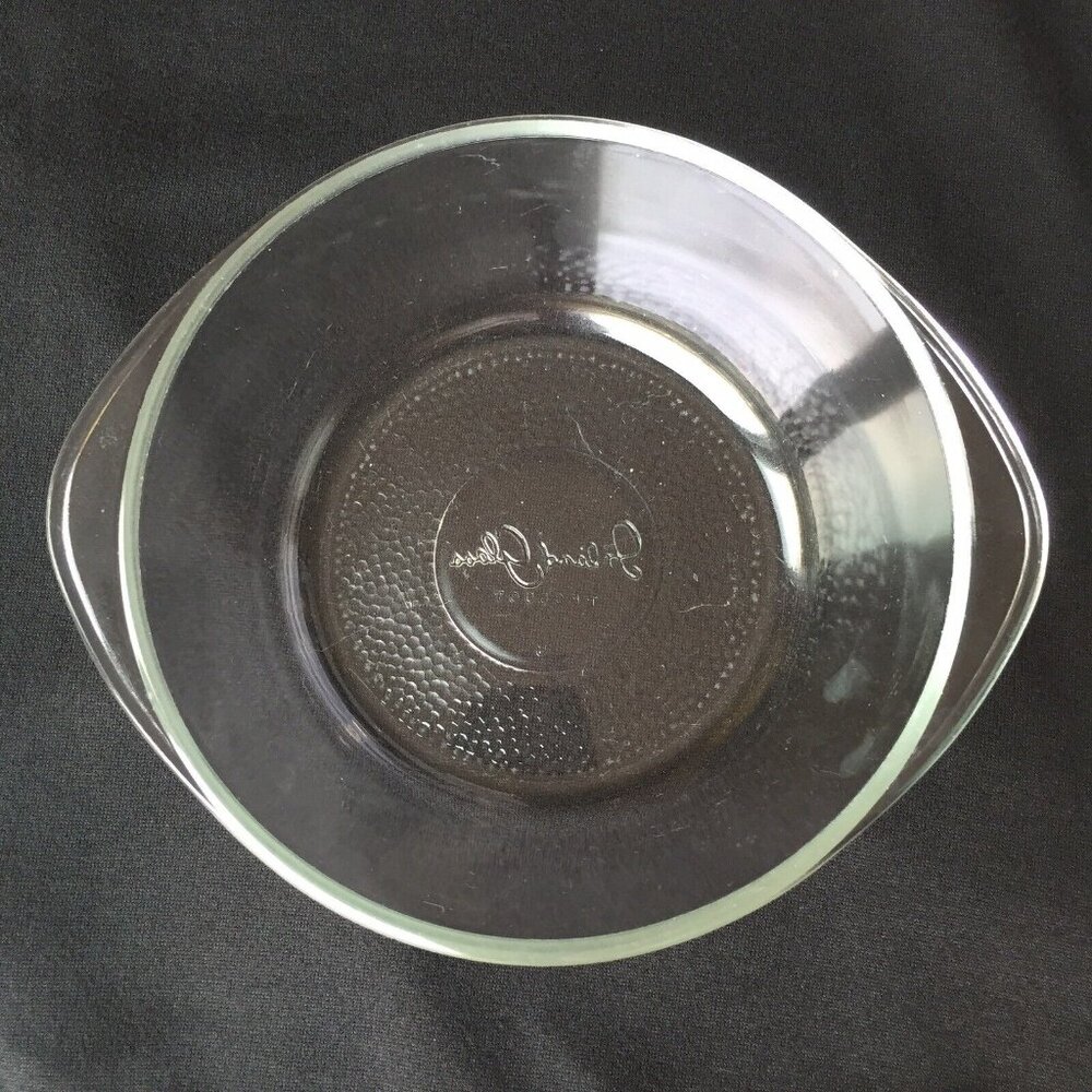 Inland Glass Serving Mixing Bowl Dish Clear Textured Base Tab Handles Vintage